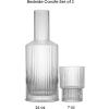 imageJoyJolt Bedside Water Carafe and Glass Set Elle Fluted Glass Carafe and Ribbed Glassware Vintage Nightstand Water Mouthwash Decanter for Bathroom or Ribbed Vase Mid Century Modern GlasswareWater Carafe