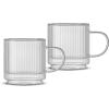 imageJoyJolt Haven Stackable Fluted Glass Mugs Set of 2 Ribbed Double Wall Insulated Coffee Cups 135oz Clear MugsFluted