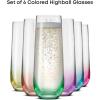 imageJoyJolt Hue Colorful Whiskey Set of 6 10oz Drink Glasses Double Old Fashioned Glass Modern Whiskey Glass Set for Bar Low Ball Cocktail Tumbler GlassesChampagne Glasses