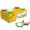 imageJoyJolt Hue Colorful Whiskey Set of 6 10oz Drink Glasses Double Old Fashioned Glass Modern Whiskey Glass Set for Bar Low Ball Cocktail Tumbler GlassesWine Glasses