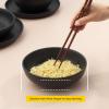 imageJoyJolt Mesa 30oz Stoneware Pasta Bowls Set of 4 Salad and Serving Bowls for Kitchen Oatmeal Soup Dinner  Matte Black Dishwasher and Microwave Safe Wide and Shallow Plate