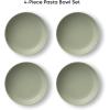 imageJoyJolt Mesa 40oz Stoneware Serving Bowls Set of 4 Large Salad Pho Soup Pasta Plates for Kitchen Dishwasher and Microwave Safe Aesthetic Kitchen Essentials  Matte Sage GreenGreen