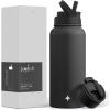 imageJoyJolt Triple Insulated Water Bottle with Straw Lid AND Flip Lid 32oz Large Water Bottle 12 Hour HotCold Vacuum Insulated Stainless Steel Bottle BPAFree Leakproof Water Bottles  Thermos BottleMatte Black