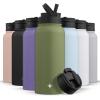 imageJoyJolt Triple Insulated Water Bottle with Straw Lid AND Flip Lid 32oz Large Water Bottle 12 Hour HotCold Vacuum Insulated Stainless Steel Bottle BPAFree Leakproof Water Bottles  Thermos BottleForest Green