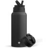 imageJoyJolt Triple Insulated Water Bottle with Straw Lid AND Flip Lid 32oz Large Water Bottle 12 Hour HotCold Vacuum Insulated Stainless Steel Bottle BPAFree Leakproof Water Bottles  Thermos BottleMatte Black