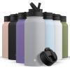imageJoyJolt Triple Insulated Water Bottle with Straw Lid AND Flip Lid 32oz Large Water Bottle 12 Hour HotCold Vacuum Insulated Stainless Steel Bottle BPAFree Leakproof Water Bottles  Thermos BottleDove Grey