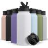 imageJoyJolt Triple Insulated Water Bottle with Straw Lid AND Flip Lid 32oz Large Water Bottle 12 Hour HotCold Vacuum Insulated Stainless Steel Bottle BPAFree Leakproof Water Bottles  Thermos BottleMatte White
