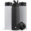 imageJoyJolt Triple Insulated Water Bottle with Straw Lid AND Flip Lid 32oz Large Water Bottle 12 Hour HotCold Vacuum Insulated Stainless Steel Bottle BPAFree Leakproof Water Bottles  Thermos BottleMatte Black