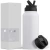 imageJoyJolt Triple Insulated Water Bottle with Straw Lid AND Flip Lid 32oz Large Water Bottle 12 Hour HotCold Vacuum Insulated Stainless Steel Bottle BPAFree Leakproof Water Bottles  Thermos BottleMatte White