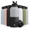 imageJoyJolt Triple Insulated Water Bottle with Straw Lid AND Flip Lid 32oz Large Water Bottle 12 Hour HotCold Vacuum Insulated Stainless Steel Bottle BPAFree Leakproof Water Bottles  Thermos BottleGrayBlack