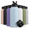 imageJoyJolt Triple Insulated Water Bottle with Straw Lid AND Flip Lid 32oz Large Water Bottle 12 Hour HotCold Vacuum Insulated Stainless Steel Bottle BPAFree Leakproof Water Bottles  Thermos BottleCloud Blue