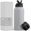 imageJoyJolt Triple Insulated Water Bottle with Straw Lid AND Flip Lid 32oz Large Water Bottle 12 Hour HotCold Vacuum Insulated Stainless Steel Bottle BPAFree Leakproof Water Bottles  Thermos BottleDove Grey
