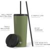 imageJoyJolt Vacuum Insulated 24 oz Tumbler with Lid and Straw 2 Each Vacuum Double Wall Stainless Steel Tumbler Copper Lined for 12Hr HoldCold Drinks Leakproof Water Bottle Tea or Iced Coffee CupForest Green