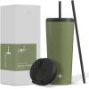 imageJoyJolt Vacuum Insulated 24 oz Tumbler with Lid and Straw 2 Each Vacuum Double Wall Stainless Steel Tumbler Copper Lined for 12Hr HoldCold Drinks Leakproof Water Bottle Tea or Iced Coffee CupForest Green
