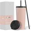 imageJoyJolt Vacuum Insulated 24 oz Tumbler with Lid and Straw 2 Each Vacuum Double Wall Stainless Steel Tumbler Copper Lined for 12Hr HoldCold Drinks Leakproof Water Bottle Tea or Iced Coffee CupBlush Pink