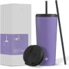 imageJoyJolt Vacuum Insulated 24 oz Tumbler with Lid and Straw 2 Each Vacuum Double Wall Stainless Steel Tumbler Copper Lined for 12Hr HoldCold Drinks Leakproof Water Bottle Tea or Iced Coffee CupLilac Purple