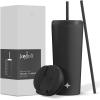 imageJoyJolt Vacuum Insulated 24 oz Tumbler with Lid and Straw 2 Each Vacuum Double Wall Stainless Steel Tumbler Copper Lined for 12Hr HoldCold Drinks Leakproof Water Bottle Tea or Iced Coffee CupMatte Black