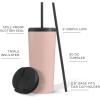 imageJoyJolt Vacuum Insulated 24 oz Tumbler with Lid and Straw 2 Each Vacuum Double Wall Stainless Steel Tumbler Copper Lined for 12Hr HoldCold Drinks Leakproof Water Bottle Tea or Iced Coffee CupBlush Pink