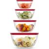 imageJoyJolt Kitchen Mixing Bowls  8pc Glass with Lids Set  Neat Nesting Large Bowl Batter Cooking Storage and Big Salad BPAFree RedRed