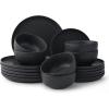 imageJoyJolt Mesa Stoneware Dinnerware Set 18Piece Plates and Bowls Sets Includes Dinner  Salad and Cereal and Soup Bowls Modern Farmhouse Matte Linen White Dish Set for 6Black