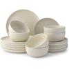imageJoyJolt Mesa Stoneware Dinnerware Set 18Piece Plates and Bowls Sets Includes Dinner  Salad and Cereal and Soup Bowls Modern Farmhouse Matte Linen White Dish Set for 6Linen