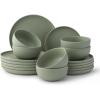 imageJoyJolt Mesa Stoneware Dinnerware Set 18Piece Plates and Bowls Sets Includes Dinner  Salad and Cereal and Soup Bowls Modern Farmhouse Matte Linen White Dish Set for 6Green