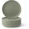 imageJoyJolt Mesa Stoneware Salad Plates 8quot Round Lunch Plates Dishwasher and Microwave Safe Plate Set of 6 Modern Rustic Dinnerware Appetizer Dessert Dinner Sides Kitchen Dishes  Matte White LinenGreen