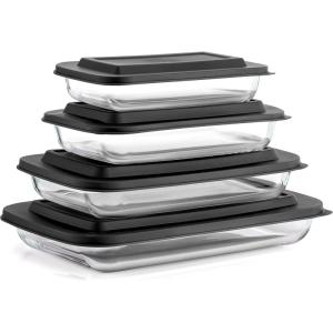 imageJoyFul by JoyJolt 8pc Glass Bakeware Set 4x Baking Pan Dishes and 4x Baking Dish Lids for Kitchen Storage Deep Baking Sheet Oven Tray Rectangle Casserole Dish Lasagna Pans Cake Baking SheetsBlack