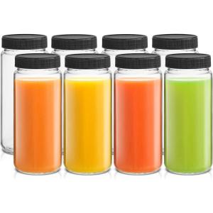 imageJoyJolt 16 oz Reusable Glass Bottles with Caps Set of 8 Juicing Bottles With Lids and Juice Jars Labels Glasses for Cold Brew SmoothieBlack Lids