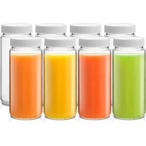 imageJoyJolt 16 oz Reusable Glass Bottles with Caps Set of 8 Juicing Bottles With Lids and Juice Jars Labels Glasses for Cold Brew SmoothieWhite Lids