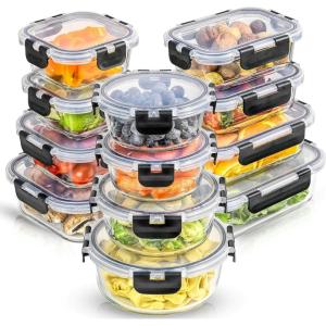 imageJoyJolt 24pc Borosilicate Glass Storage Containers with Lids  12 AirtightFreezer Safe Food Storage Containers for Pantry and Kitchen  Meal Prep Container for Lunch  Glass Tupperware SetColor Black