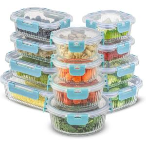 imageJoyJolt 24pc Borosilicate Glass Storage Containers with Lids  12 AirtightFreezer Safe Food Storage Containers for Pantry and Kitchen  Meal Prep Container for Lunch  Glass Tupperware SetBlue