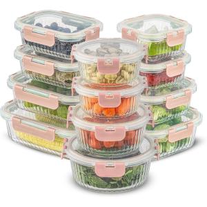 imageJoyJolt 24pc Borosilicate Glass Storage Containers with Lids  12 AirtightFreezer Safe Food Storage Containers for Pantry and Kitchen  Meal Prep Container for Lunch  Glass Tupperware SetPink