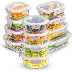 imageJoyJolt 24pc Borosilicate Glass Storage Containers with Lids  12 AirtightFreezer Safe Food Storage Containers for Pantry and Kitchen  Meal Prep Container for Lunch  Glass Tupperware SetColor Blushy Pink