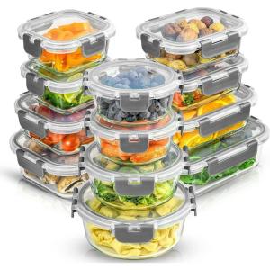 imageJoyJolt 24pc Borosilicate Glass Storage Containers with Lids  12 AirtightFreezer Safe Food Storage Containers for Pantry and Kitchen  Meal Prep Container for Lunch  Glass Tupperware SetColor Grey