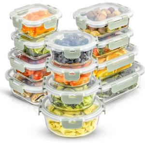 imageJoyJolt 24pc Borosilicate Glass Storage Containers with Lids  12 AirtightFreezer Safe Food Storage Containers for Pantry and Kitchen  Meal Prep Container for Lunch  Glass Tupperware SetColor Sage Green