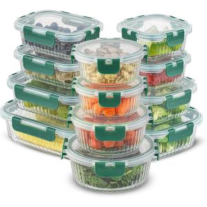 imageJoyJolt 24pc Borosilicate Glass Storage Containers with Lids  12 AirtightFreezer Safe Food Storage Containers for Pantry and Kitchen  Meal Prep Container for Lunch  Glass Tupperware SetGreen