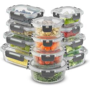 imageJoyJolt 24pc Borosilicate Glass Storage Containers with Lids  12 AirtightFreezer Safe Food Storage Containers for Pantry and Kitchen  Meal Prep Container for Lunch  Glass Tupperware SetGray