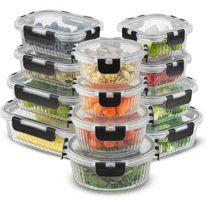 imageJoyJolt 24pc Borosilicate Glass Storage Containers with Lids  12 AirtightFreezer Safe Food Storage Containers for Pantry and Kitchen  Meal Prep Container for Lunch  Glass Tupperware SetBlack