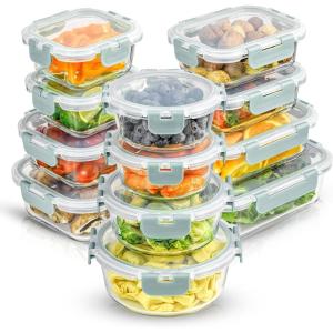 imageJoyJolt 24pc Borosilicate Glass Storage Containers with Lids  12 AirtightFreezer Safe Food Storage Containers for Pantry and Kitchen  Meal Prep Container for Lunch  Glass Tupperware SetColor Powder Blue