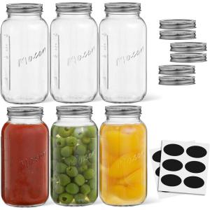imageJoyJolt 8 Oz Mason Jars With Lids Labels and Measures 6Pack Regular Mouth Mason Jars Glass Jar with Lid and Band Airtight Canning Jars Overnight Oats Jars Salad Jars Sourdough Starter Jar32 Oz