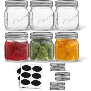 imageJoyJolt 8 Oz Mason Jars With Lids Labels and Measures 6Pack Regular Mouth Mason Jars Glass Jar with Lid and Band Airtight Canning Jars Overnight Oats Jars Salad Jars Sourdough Starter Jar8 Oz