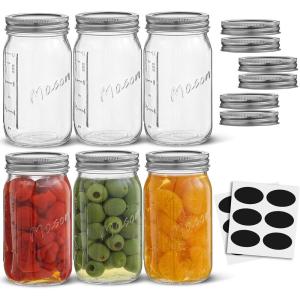 imageJoyJolt 8 Oz Mason Jars With Lids Labels and Measures 6Pack Regular Mouth Mason Jars Glass Jar with Lid and Band Airtight Canning Jars Overnight Oats Jars Salad Jars Sourdough Starter Jar16 Oz