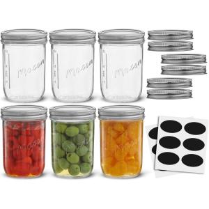 imageJoyJolt 8 Oz Mason Jars With Lids Labels and Measures 6Pack Wide Mouth Mason Jars Glass Jar with Lid and Band Airtight Canning Jars Overnight Oats Jars Salad Jars Sourdough Starter Jar16 Oz