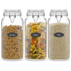 imageJoyJolt Airtight Glass Jars with Lids Set of 3 78oz Glass Jar with Lid and 6 Silicone Seals Large Glass Food Storage Containers Square Mason Jar for Candy Flour Pasta Containers for PantrySquare 78 ounce