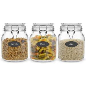 imageJoyJolt Airtight Glass Jars with Lids Set of 3 78oz Glass Jar with Lid and 6 Silicone Seals Large Glass Food Storage Containers Square Mason Jar for Candy Flour Pasta Containers for PantrySquare 32 ounce