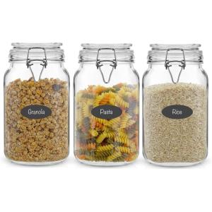 imageJoyJolt Airtight Glass Jars with Lids Set of 3 78oz Glass Jar with Lid and 6 Silicone Seals Large Glass Food Storage Containers Square Mason Jar for Candy Flour Pasta Containers for PantrySquare 50 ounce
