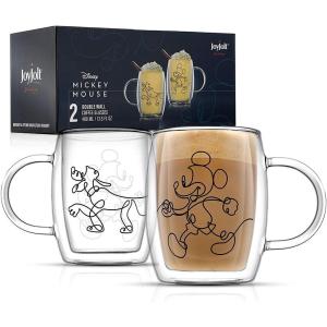 imageJoyJolt Aroma Disney Mickey and Pluto 135oz Glass Coffee Cups Set  2 Insulated Double Wall Mugs Large Espresso Cups  Unique Disney Cups