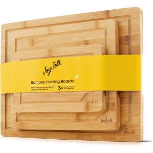 imageJoyJolt Bamboo Cutting Boards  Large ampamp Small Wooden Boards Serving Cheese Bread or Chopping Boards NonSlip