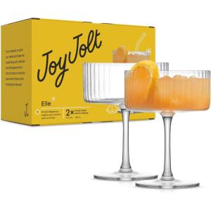 imageJoyJolt Bedside Water Carafe and Glass Set Elle Fluted Glass Carafe and Ribbed Glassware Vintage Nightstand Water Mouthwash Decanter for Bathroom or Ribbed Vase Mid Century Modern GlasswareCoupe Glasses